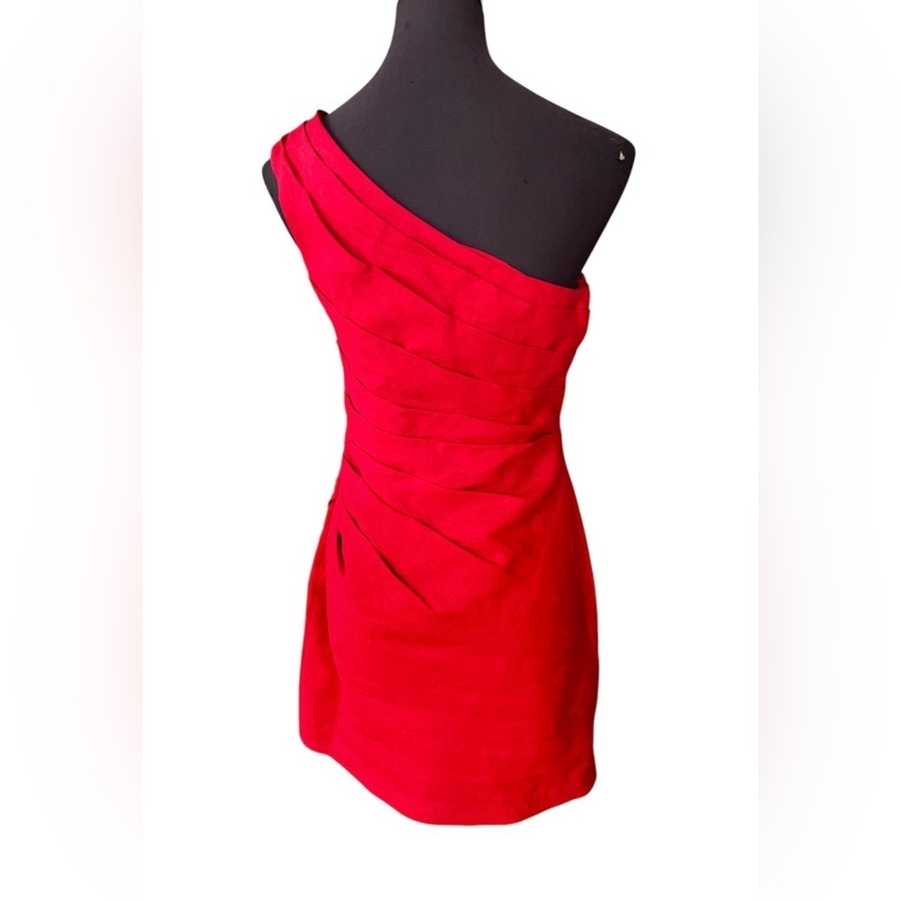 Reformation Ciro Linen Red Shoulder Mini Dress Party Cocktail Evening Valentines - Picture 8 of 10